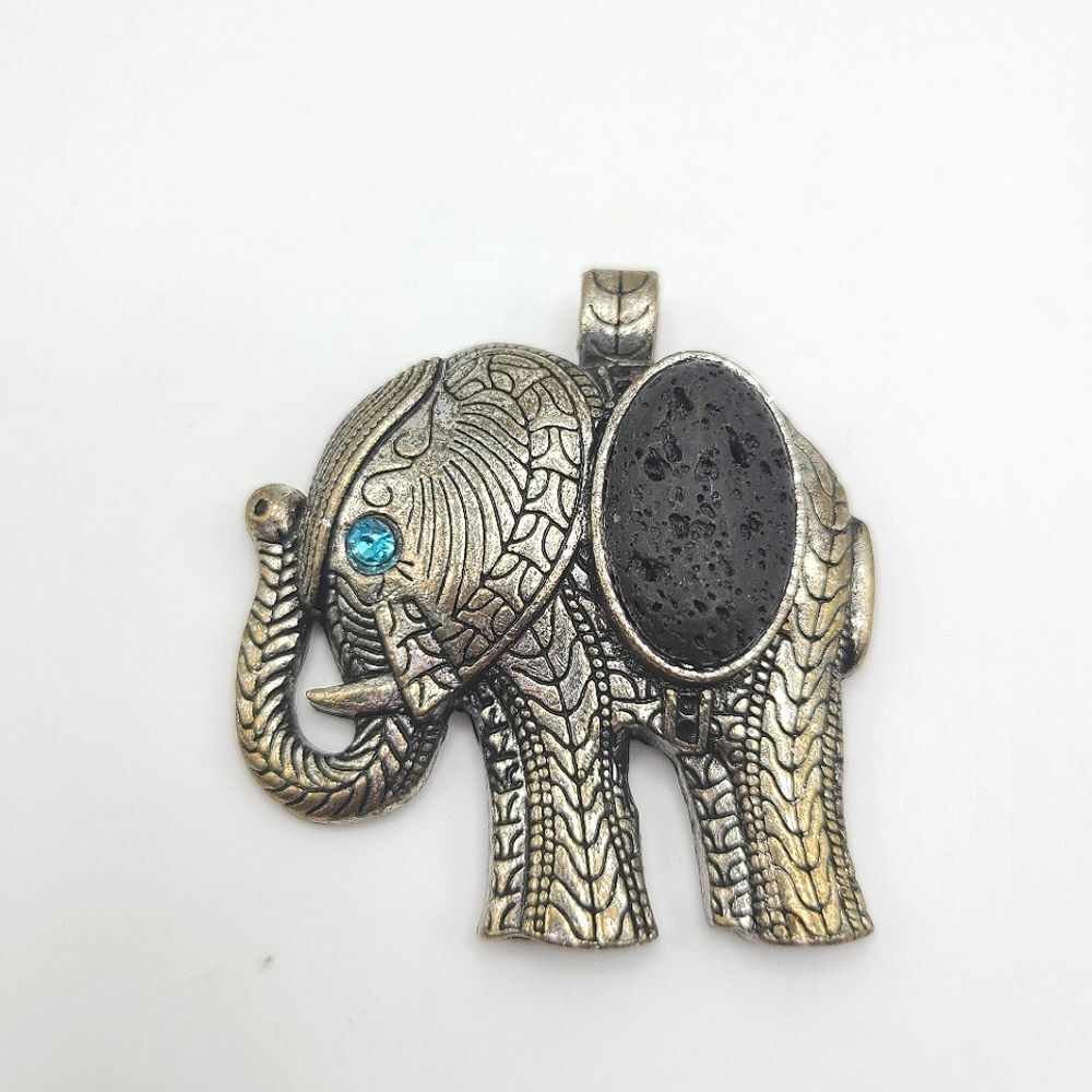 Silver Elephant Pendant With Lava Rock,